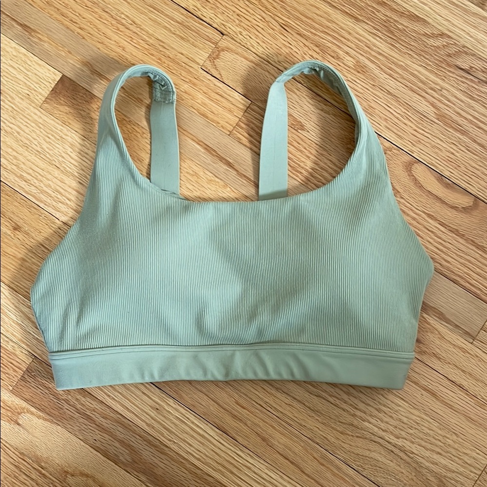 Athleta Exhale Green Ribbed Sports Bra A-C Small